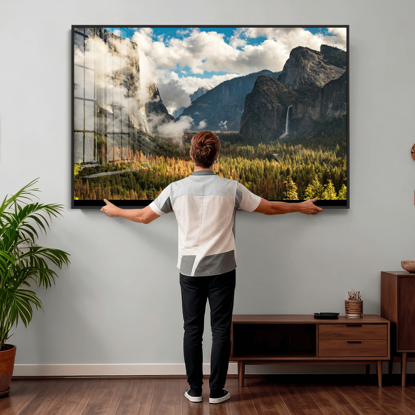 18271001-MGV-CV-36X24 - Yosemite Valley River Landscape Wall Art Canvas Print, Granite Cliffs Forest River Canvas Print, California National Park Moody Scenic Art Printi