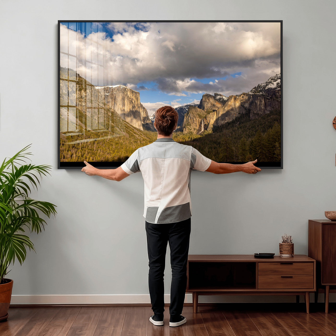 51451302-MGV-CV-36X24 - Yosemite Valley Mountain Landscape Wall Art Canvas Print, Granite Cliff Forest Valley Canvas Print, California National Park Scenic Art Printing