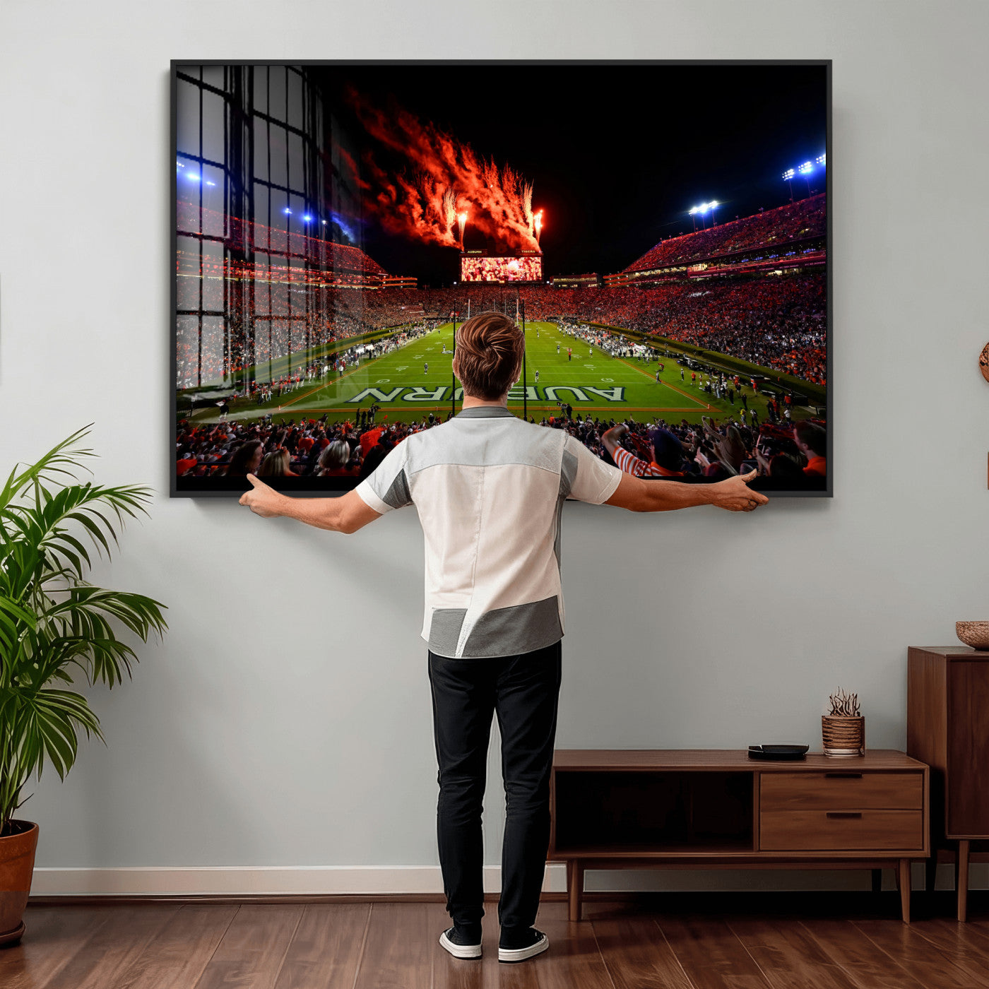 81918884-MGV-CV-36X24 - Auburn Stadium Wall Art Canvas Print, College Football Night Game Crowd, Jordan Hare Stadium Artwork