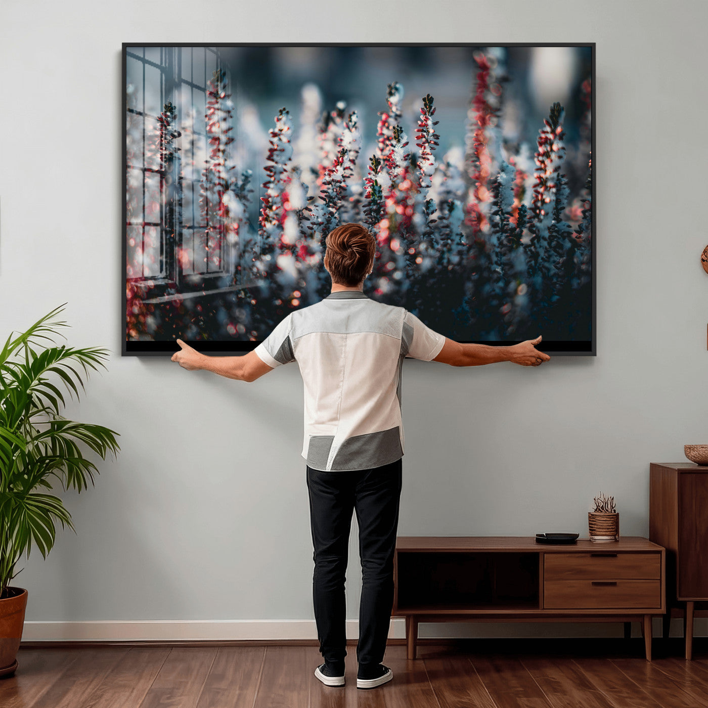 82063935-MGV-CV-36X24 - Winter Heather Wall Art Canvas Print, Frosted Floral Nature Art, Moody Botanical Wall Decor