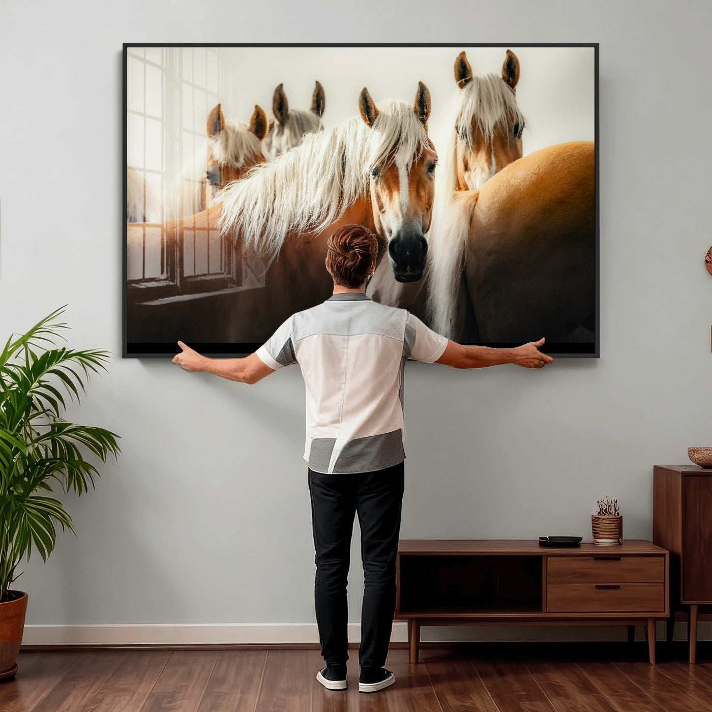 71904941-MGV-CV-36X24 - Wild Horse Herd Wall Art Canvas Print, Natural Horse Portrait Nature Wall Decor for Living Room and Office