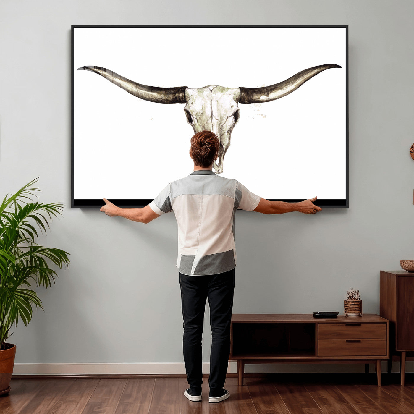 42788678A-MGV-CV-36X24 - Longhorn Skull Wall Art Canvas Print – Rustic Western Artwork Print for Living Room Wall Decor