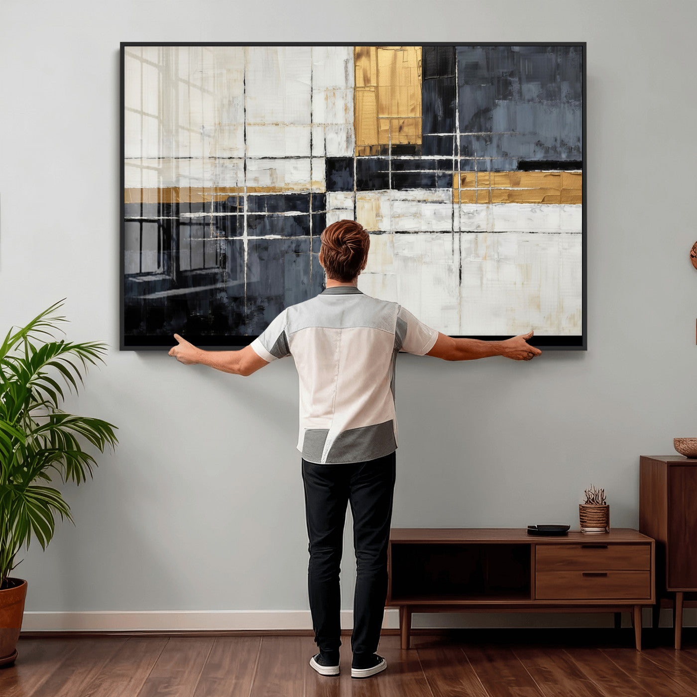 78975677-MGV-CV-36X24 - Gold Abstract Wall Art Canvas Print, Modern Luxury Geometric Painting Wall Decor for Living Room and Office