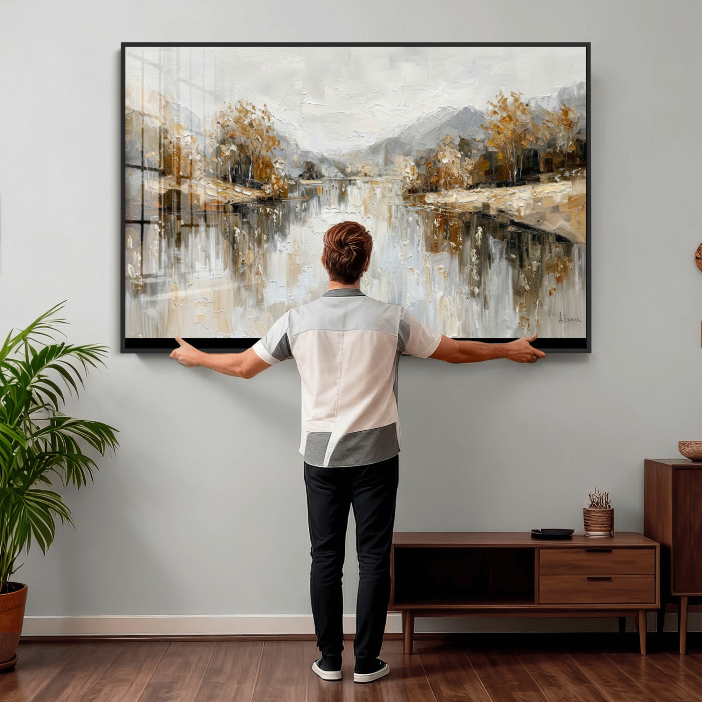 75820239-MGV-CV-36X24 - Abstract Landscape Wall Art Canvas Print, Modern Lake Printing Wall Decor for Contemporary Interiors