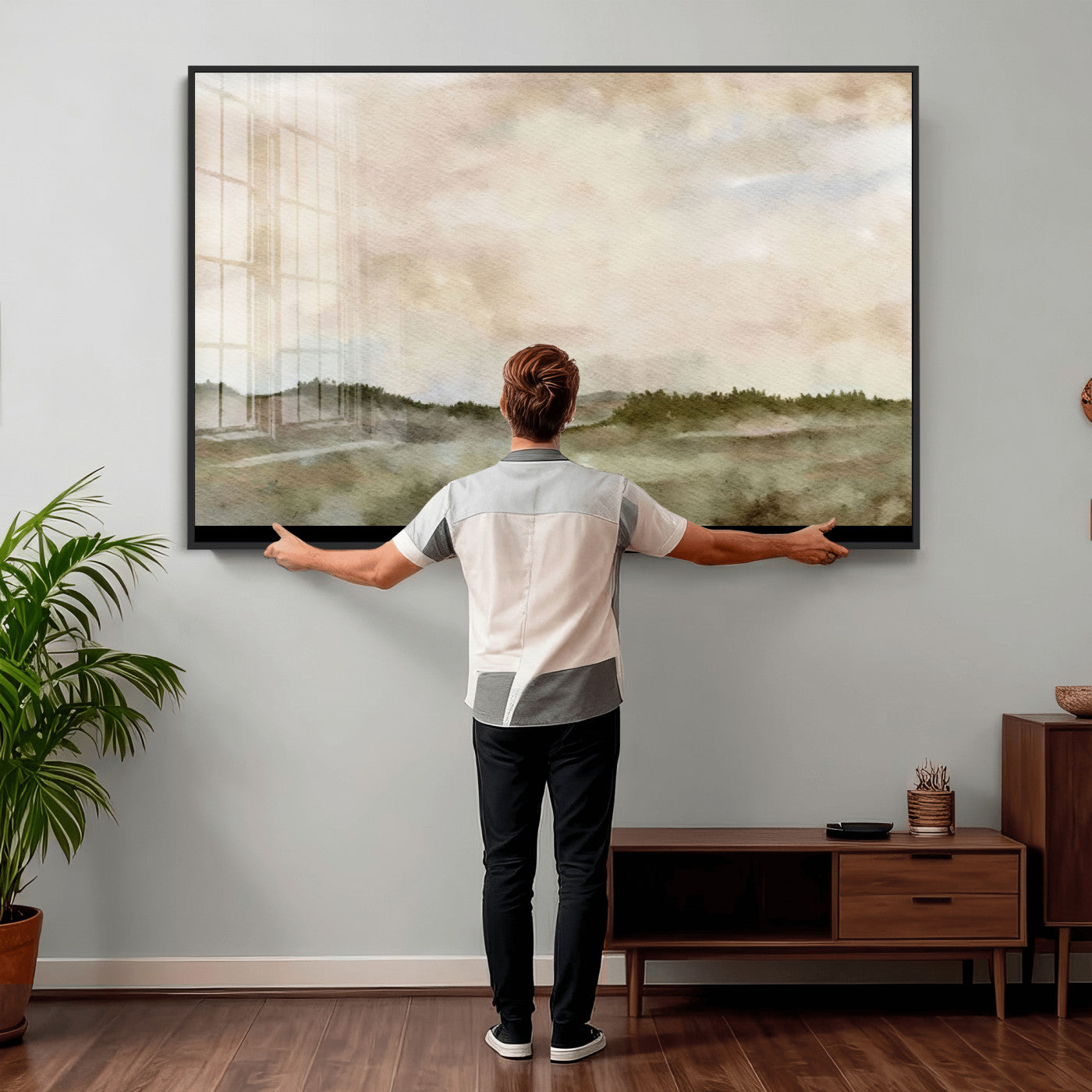 13578069-MGV-CV-36X24 - Abstract Landscape Wall Art Canvas Print, Watercolor Pastoral Landscape Painting Wall Decor for Modern Farmhouse Interiors