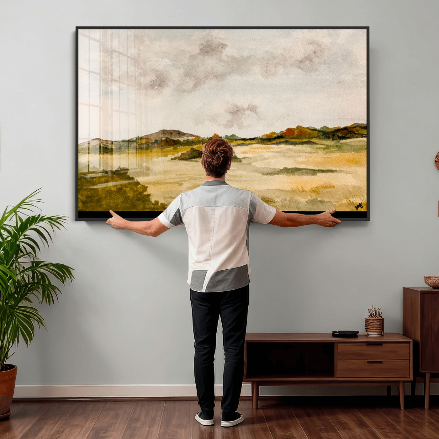 94151004-MGV-CV-36X24 - Watercolor Abstract Countryside Wall Art Canvas Print, Neutral Pastoral Landscape Painting Wall Decor for Modern Farmhouse Interiors