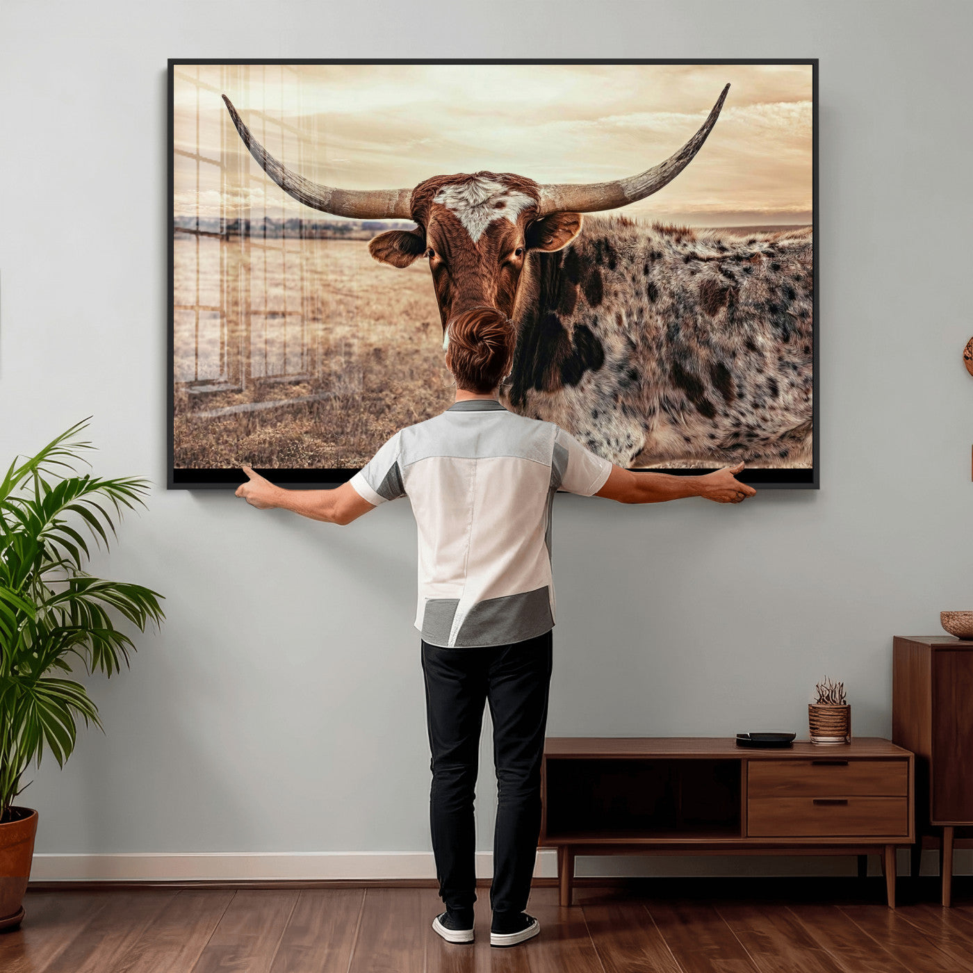 55805825-MGV-CV-36X24 - Texas Longhorn Wall Art Canvas Print – Western Cattle Ranch Artwork for Rustic Farmhouse Decor