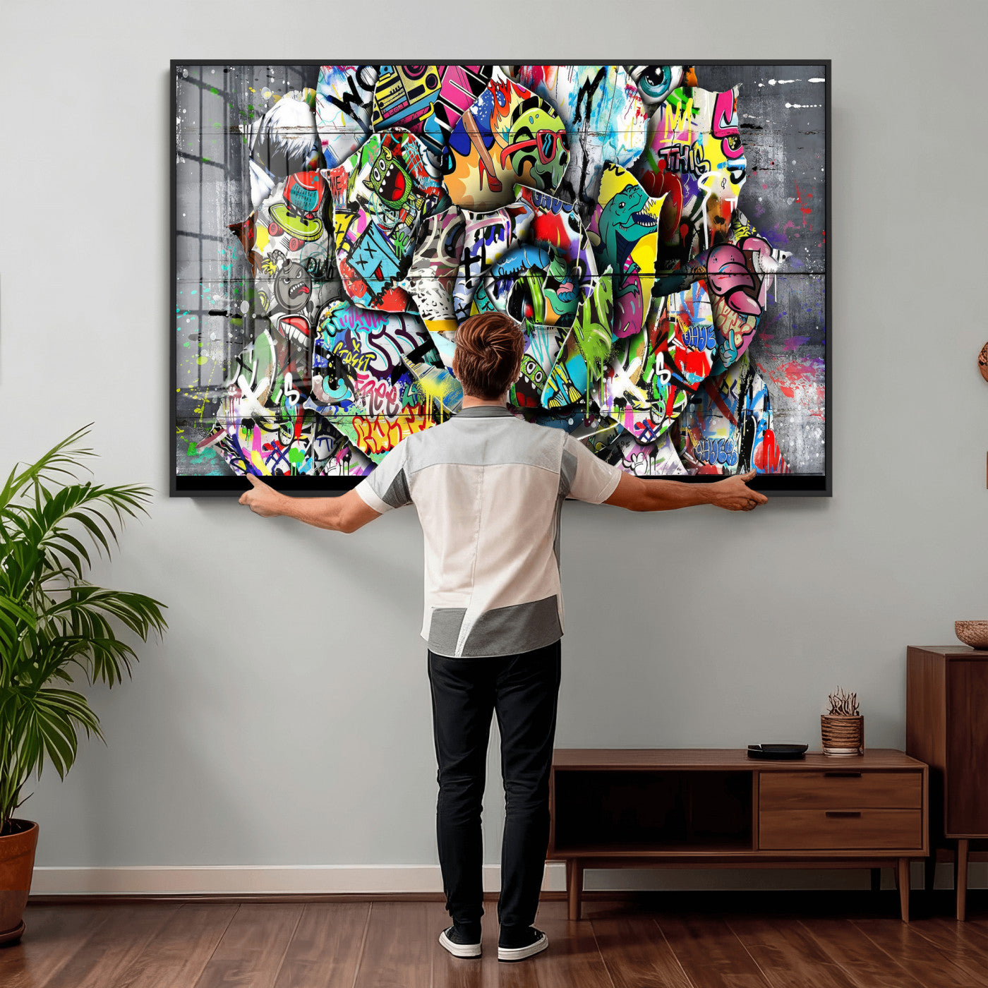 77553344-MGV-CV-36X24 - Abstract Graffiti Collage Street Art Wall Art Canvas Print, Colorful Urban Pop Art Canvas Print, Modern Graffiti Patchwork Contemporary Art Printing