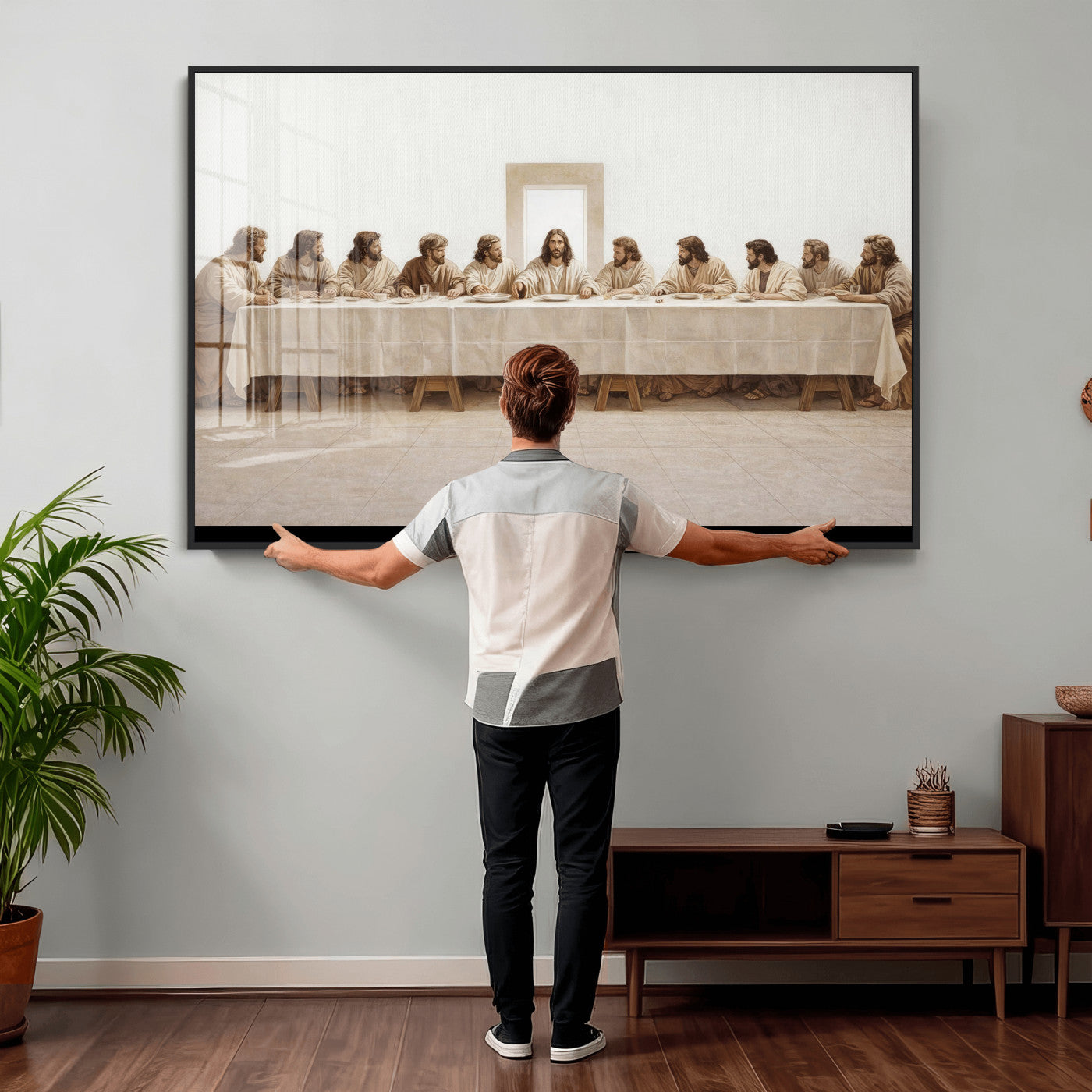 76380069-MGV-CV-36X24 - The Last Supper Wall Art Canvas Print, Jesus Christ Biblical Scene Canvas Print, Christian Religious Artwork for Church Living Room Decor