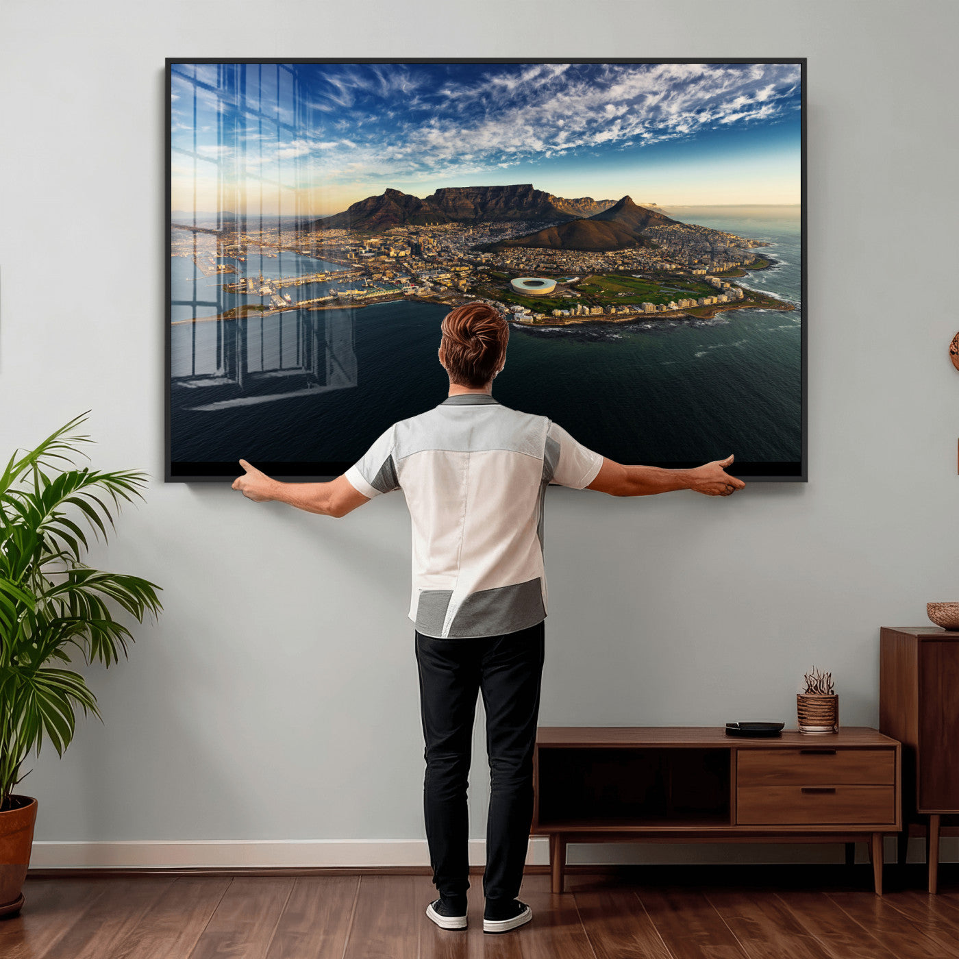 14654591-MGV-CV-36X24 - Cape Town Skyline Wall Art Canvas Print – Table Mountain Coastal Cityscape Artwork for Modern Office Decor