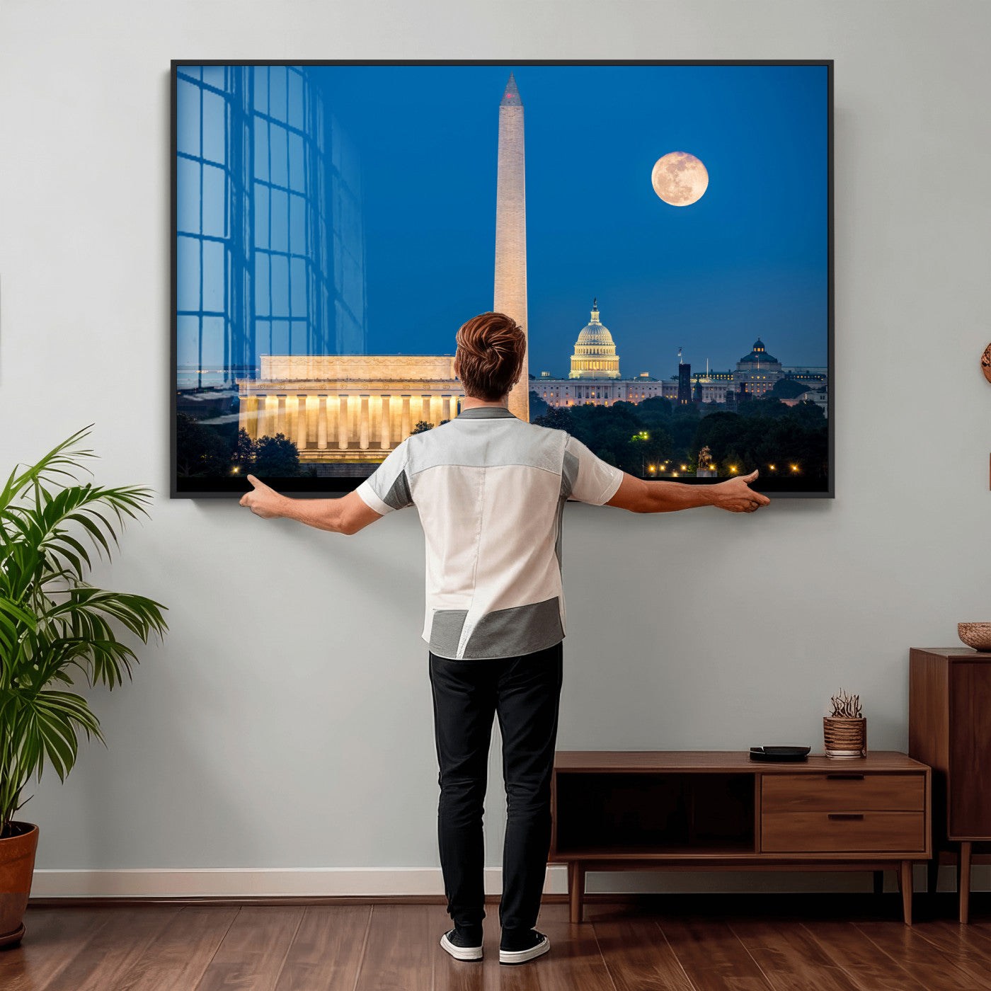 96712946-MGV-CV-36X24 - Washington DC Skyline Wall Art Canvas Print – Lincoln Memorial, Washington Monument and US Capitol Night Cityscape Artwork