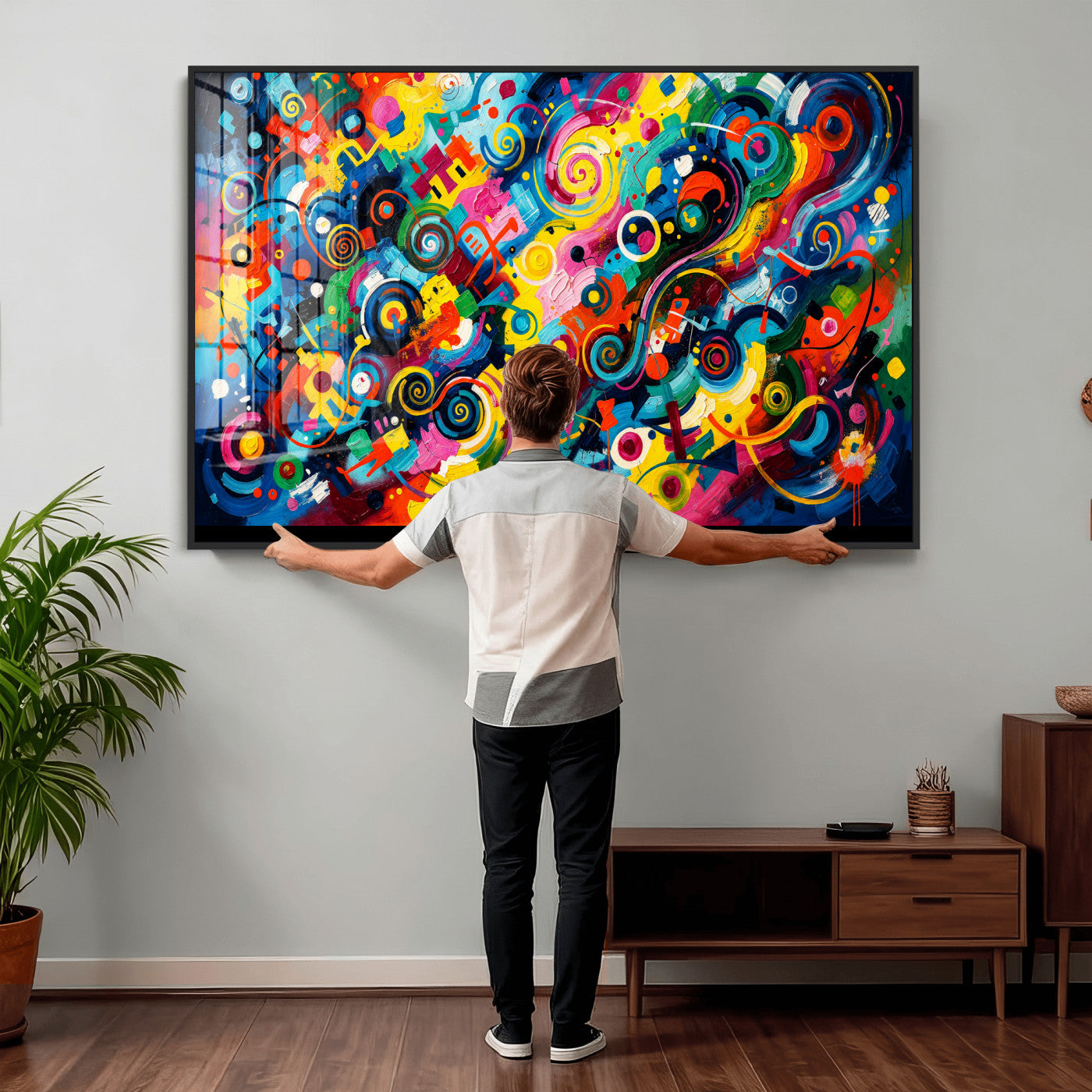 4712069R1-MGV-CV-36X24 - Geometric Abstract Wall Art Canvas Print, Bold Color Abstract Expressionist Painting Print, Modern Geometric Abstract Canvas Art