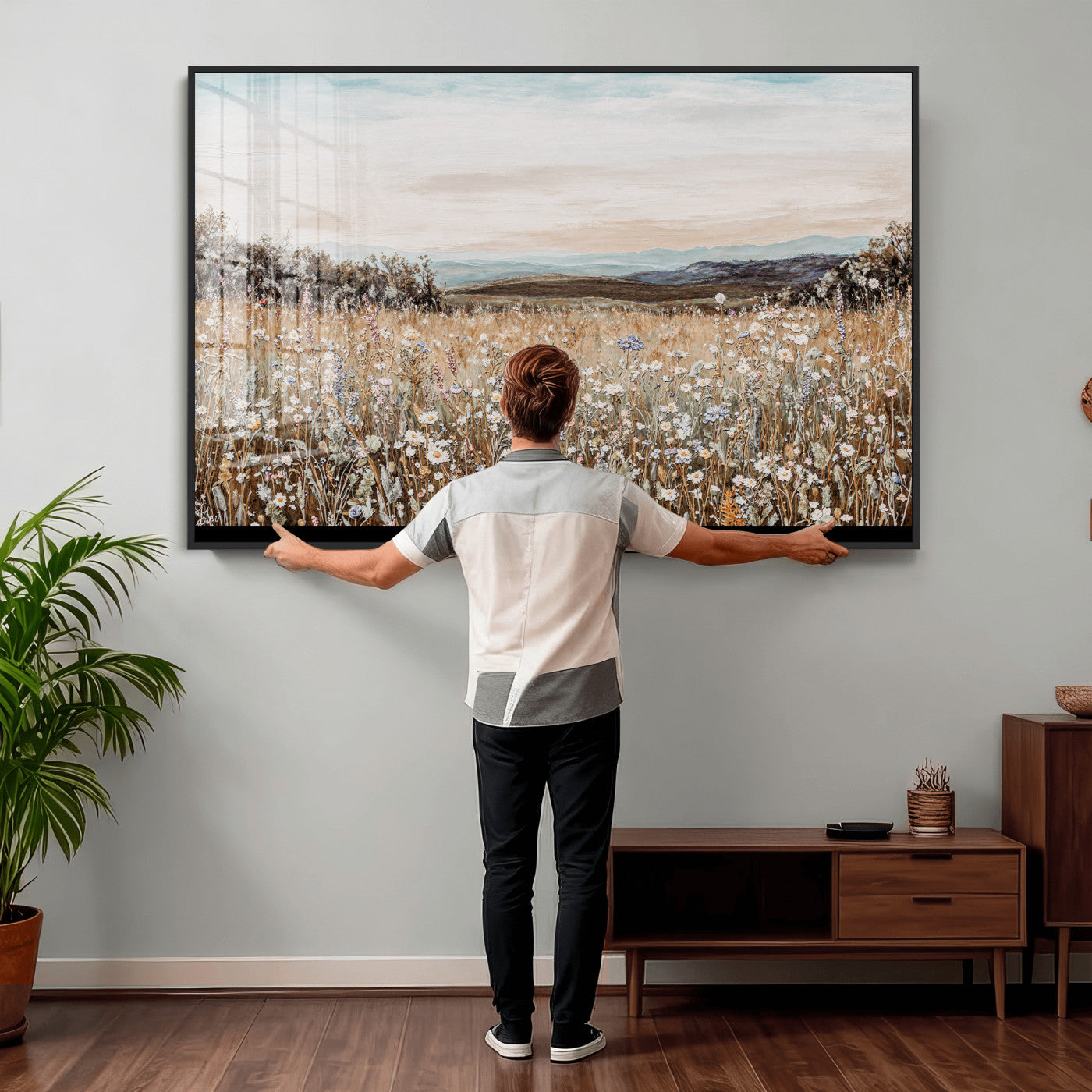 F35773805-MGV-CV-36X24 - Neutral Wildflower Field Canvas Wall Art — Beige Earth Tone Botanical Meadow Print | Farmhouse Boho Decor | Bedroom Living Room Gift Her