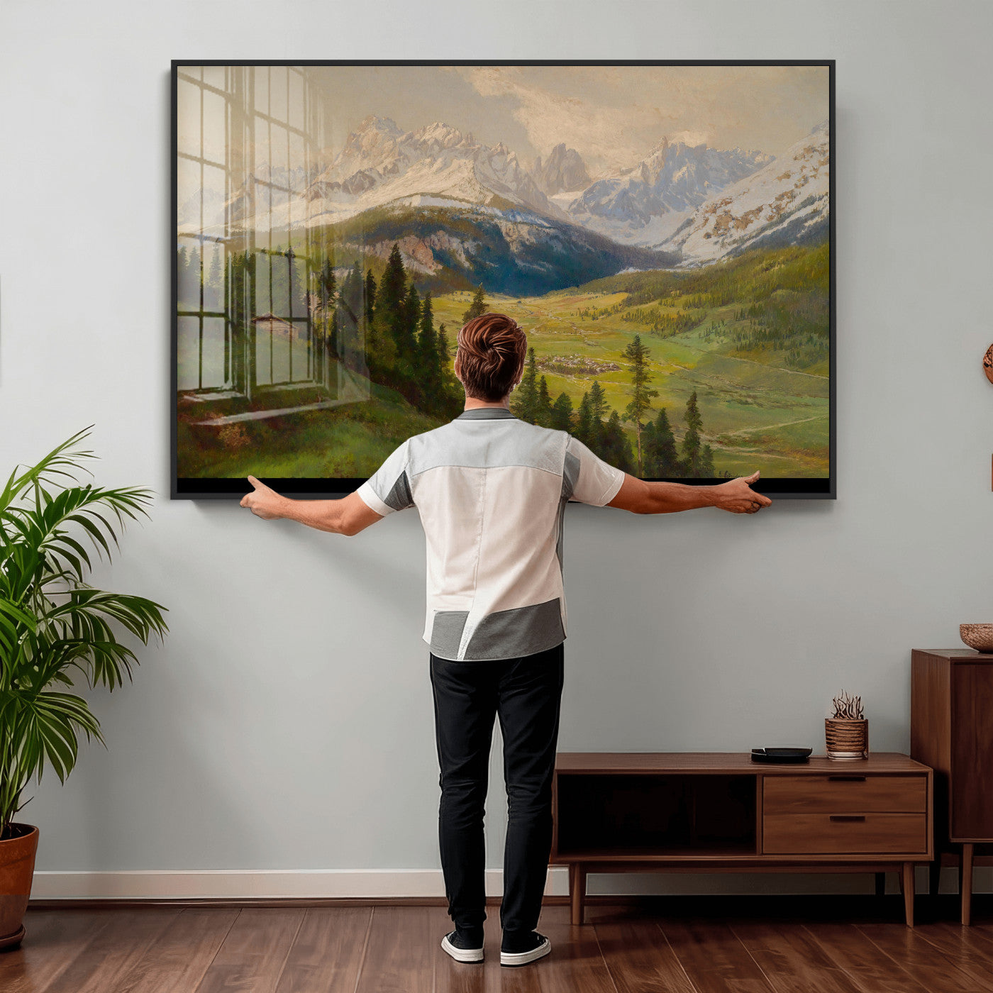23120262-MGV-CV-36X24 - Konrad Petrides Sexten Village Canvas Print, Alpine Mountain Valley Painting, Dolomites Landscape Art
