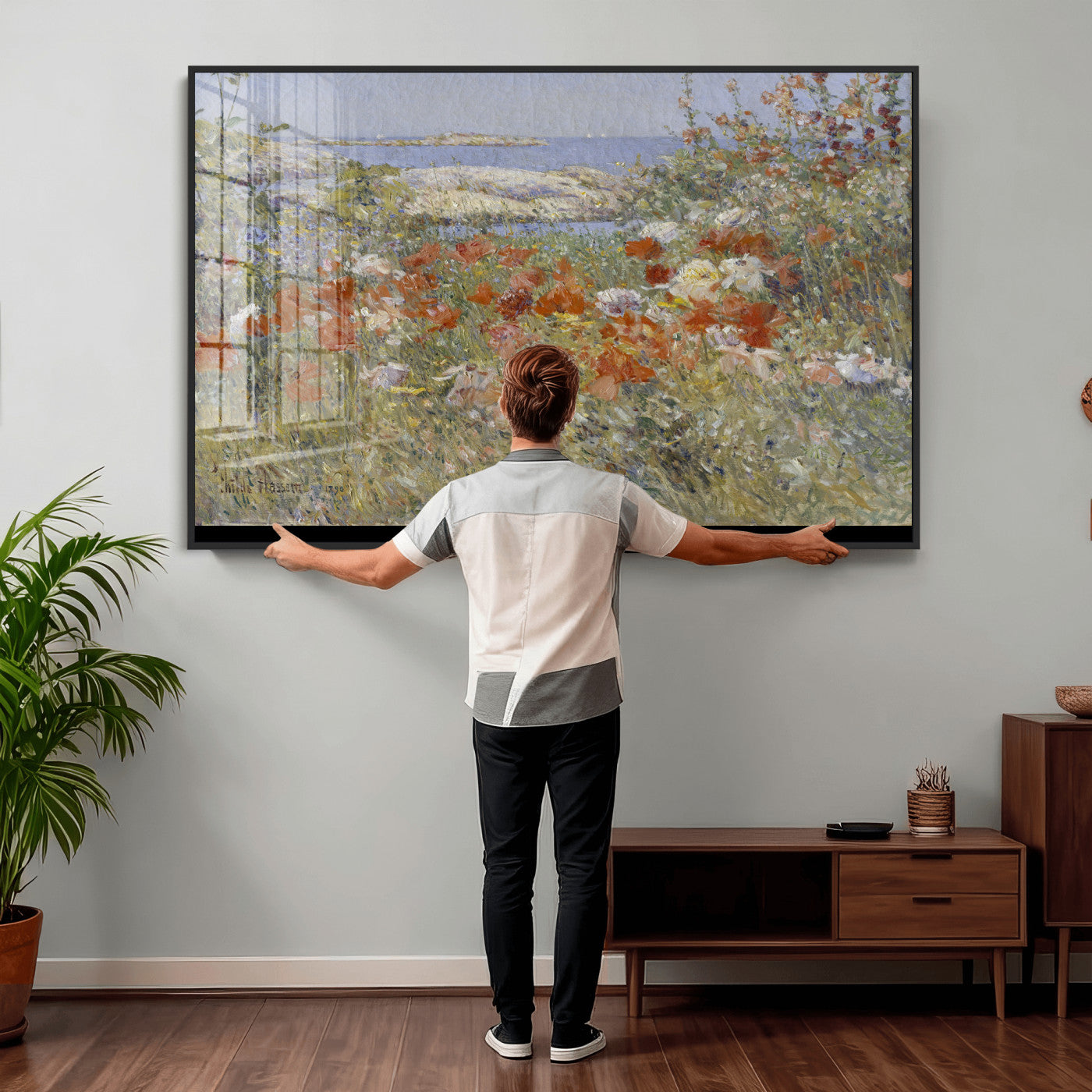 54770907-MGV-CV-36X24 - Childe Hassam Celia Thaxter Garden Canvas — 1890 American Impressionist Poppy Floral Print | Isles of Shoals Coastal Art | Classic Gift