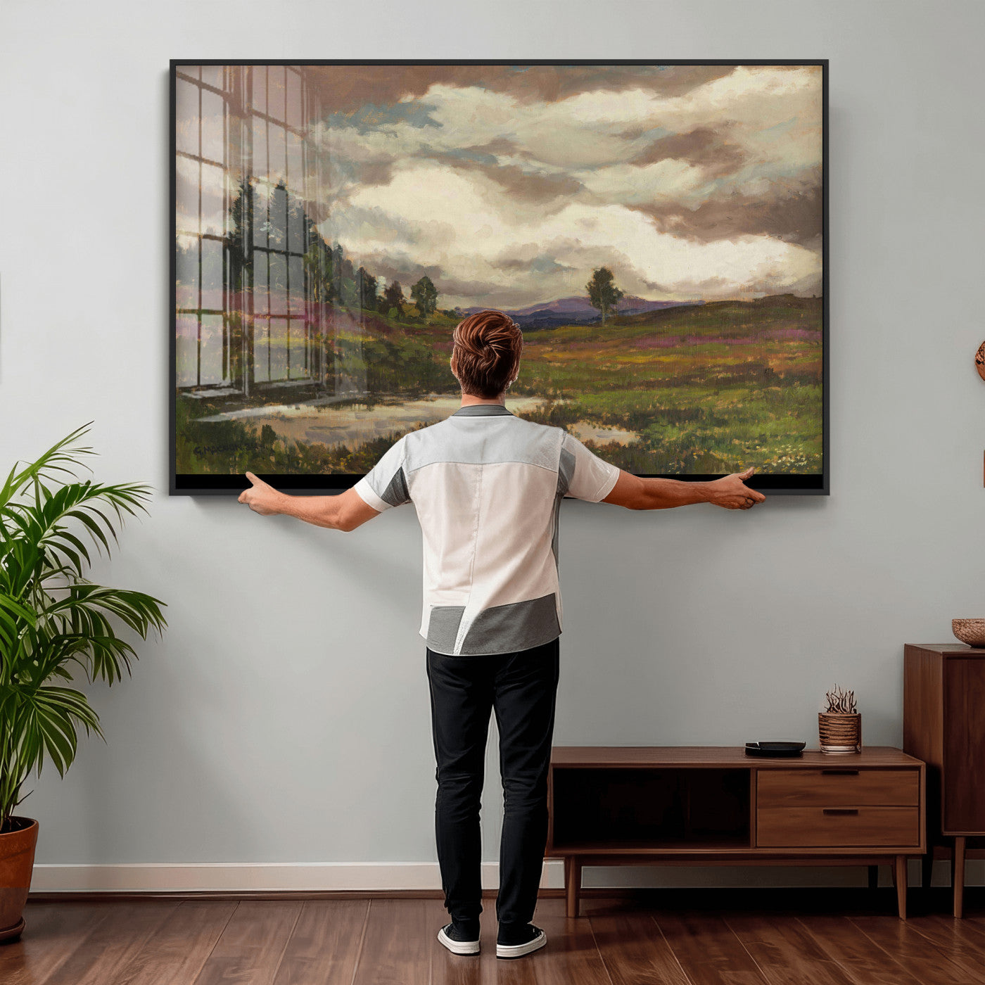 96795851-MGV-CV-36X24 - Gustav Macoun Heathland Canvas Print, Czech Landscape Oil Painting Reproduction, Purple Heather Moorland Art, Vintage European Nature Decor