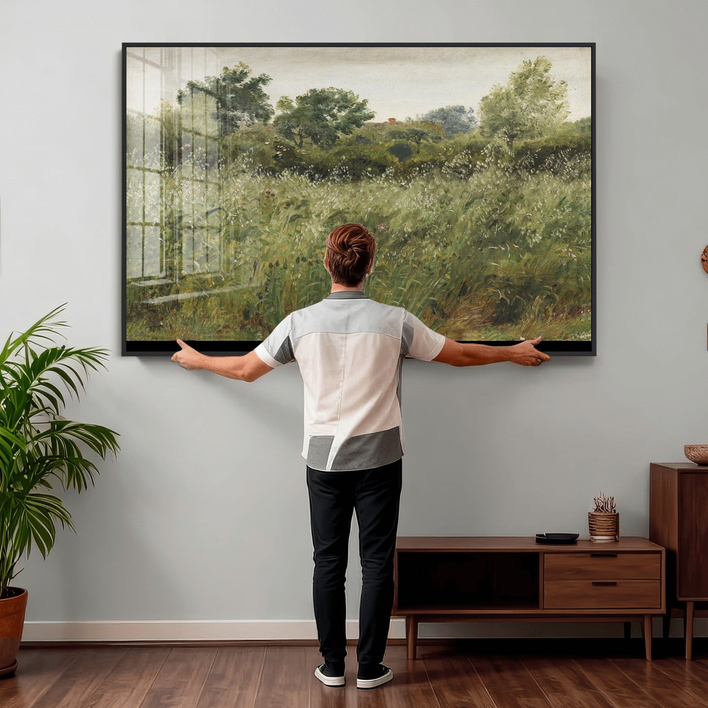 92328261-MGV-CV-36X24 - Wildflower Meadow Canvas Wall Art, Impressionist Overgrown Field Painting Print, Vintage Green Nature Decor, Cottagecore Botanical Art, Living Room Print