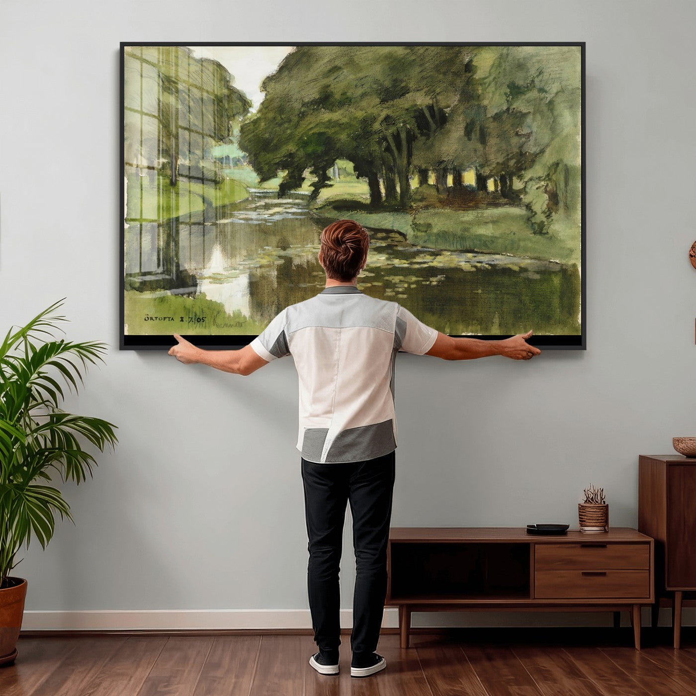 54446767-MGV-CV-36X24 - Anders Zorn Watercolor Canvas Print, Örtofta 1905 Swedish River Landscape, Impressionist Nature Art, Scandinavian Wall Decor, Plein Air Painting Print