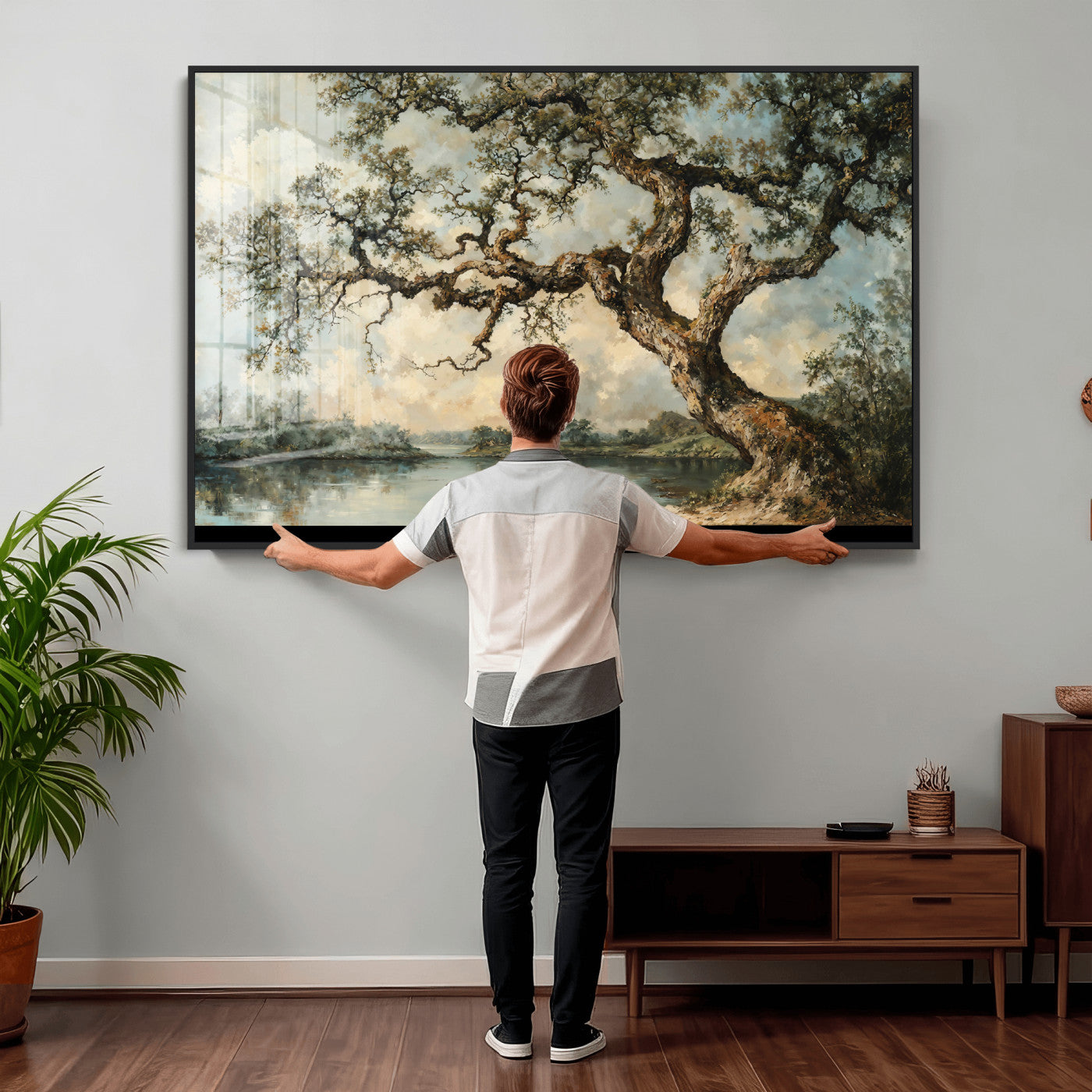 63857726-MGV-CV-36X24 - Old Oak Tree Canvas Wall Art, Turner Inspired Romantic Landscape Print, Vintage Nature Painting, Living Room Wall Decor, Antique Style Tree Art
