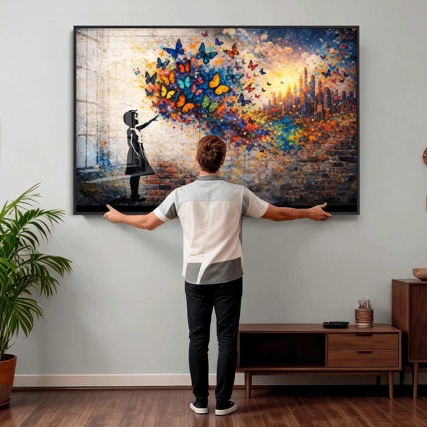 21540821-MGV-CV-36X24 - Banksy Girl Wall Art Canvas Print for Living Room Decor