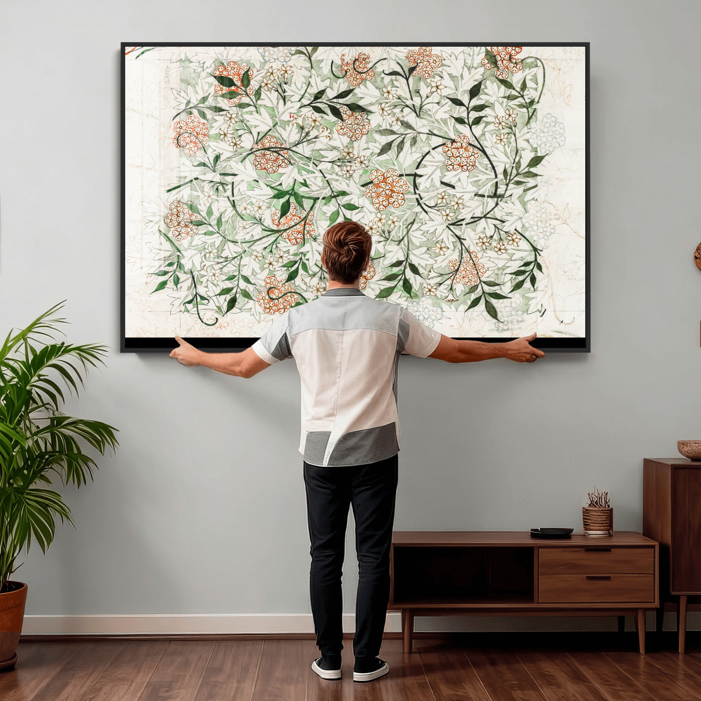 17622011W-MGV-CV-36X24 - William Morris Jasmine Flower Wall Art Canvas Print, Botanical Floral Canvas Print, Vintage Cottagecore Wall Decor, Framed Nature Artwork Ready to Hang