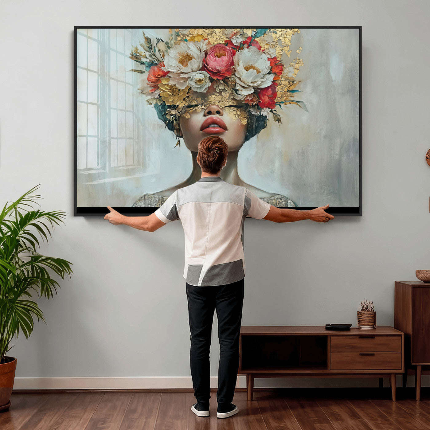 26919-MGV-CV-36X24 - Golden Petal Wall Art Canvas Print - Silhouette Woman Wall Art Canvas Print, Floral Woman Portrait