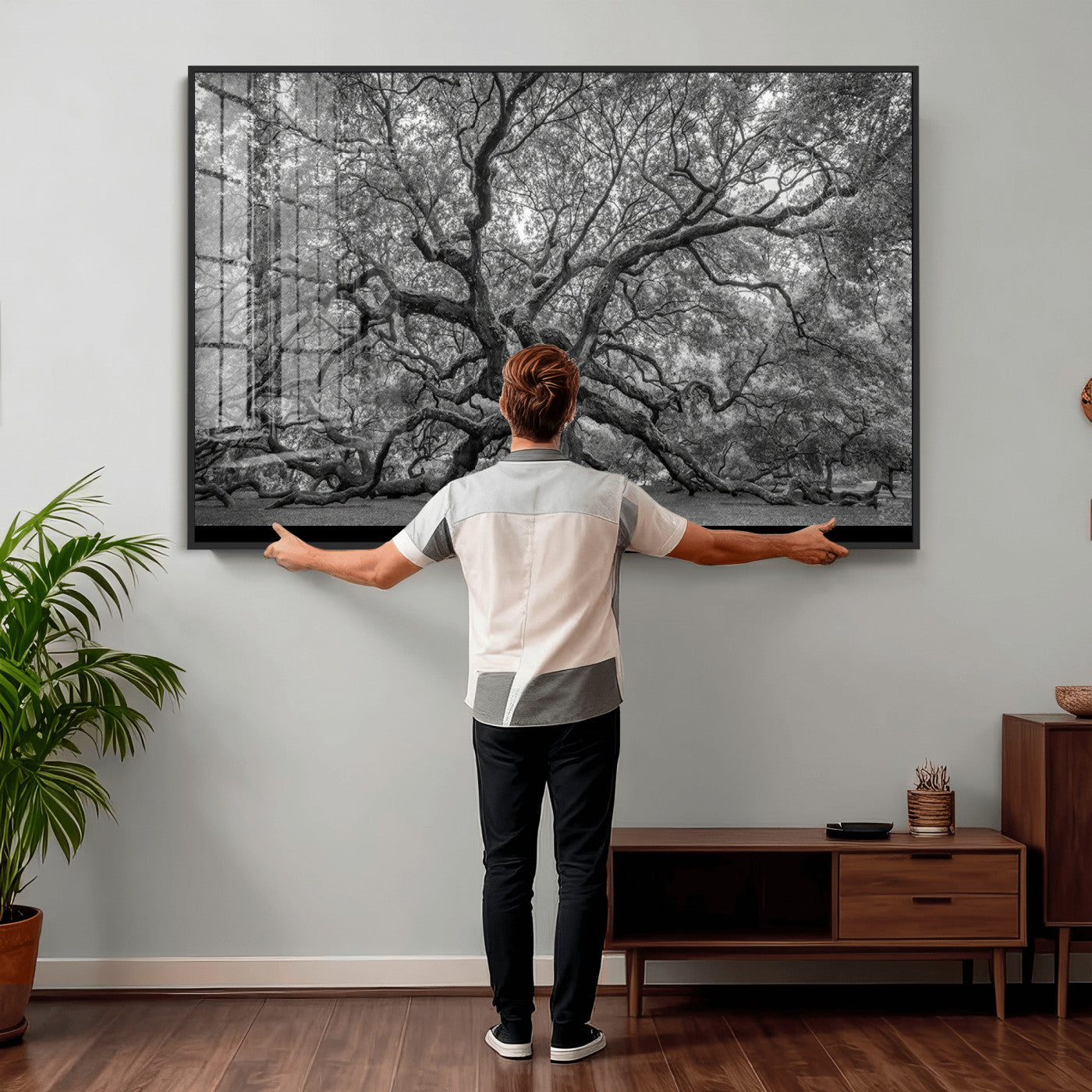 97240-MGV-CV-36X24 - Large Angel Oak Tree Black and White Canvas Print