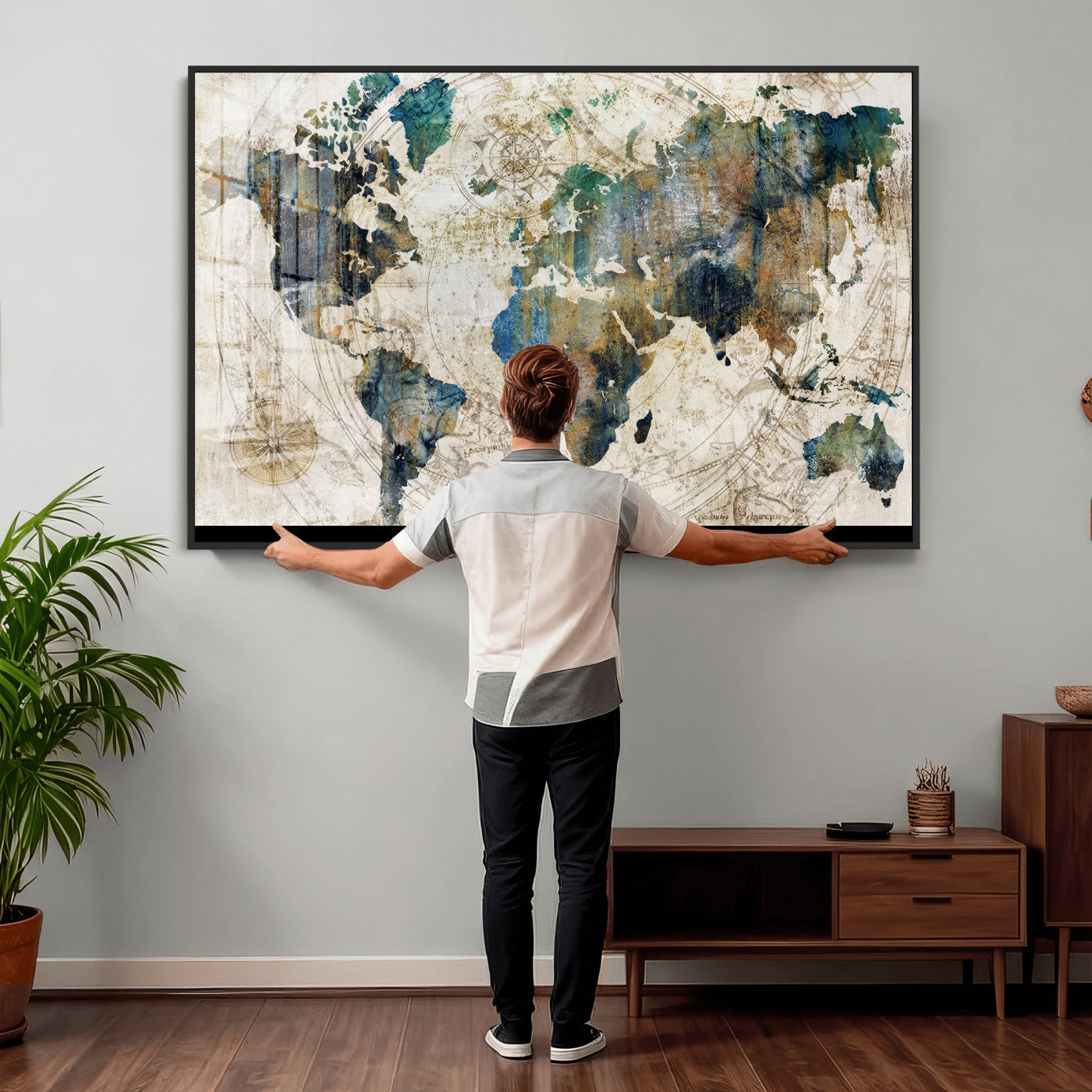 36972-MGV-CV-36X24 - Grunge Abstract World Map Art Print Canvas Print for Office Decor