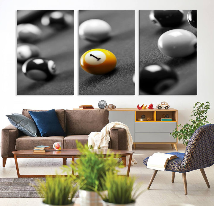 Boules de billard concept noir et blanc Impression sur toile