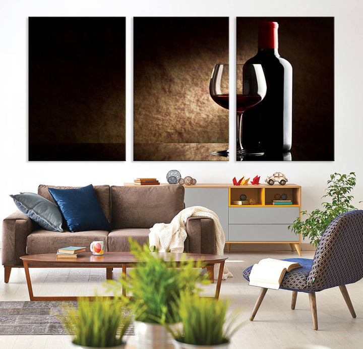 Wall Art Red Vine in Glass with Bottle Canvas Print Kitchen Cafe Restaurant