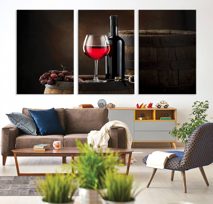 Wall Art Red Wine Bottle and Tun Canvas Print 