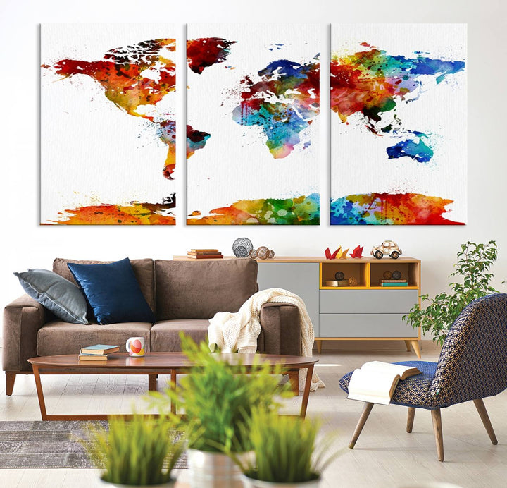 Carte du monde aquarelle Impression sur toile