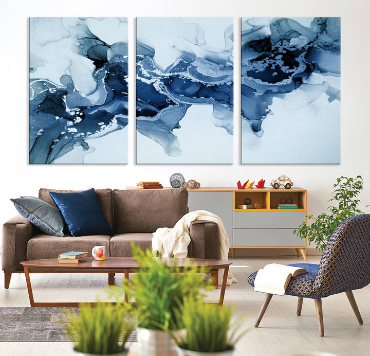 Ice Blue Marble Fluid Effect Wall Art Abstract Canvas Wall Art Print