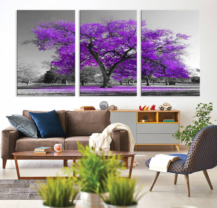 Art mural grand arbre violet Impression sur toile