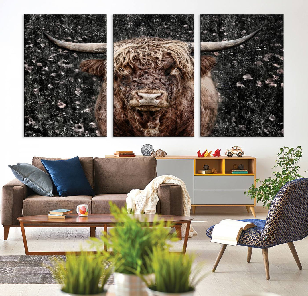 Scottish Highland Cow Cattle Art Print Farmhouse Wall Art Canvas Print