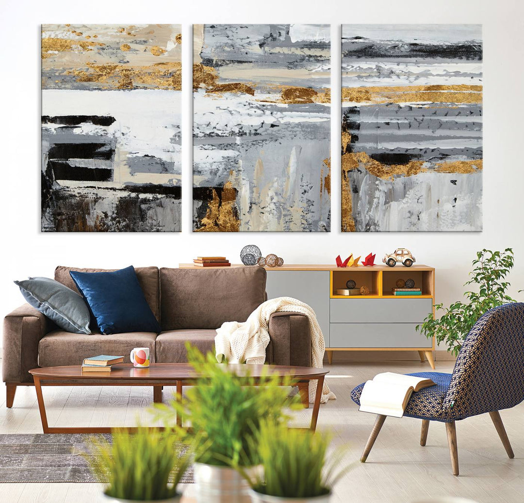 Abstract Painting Canvas Wall Art Print Paint Drip Art Brush Strokes Gray Artwork