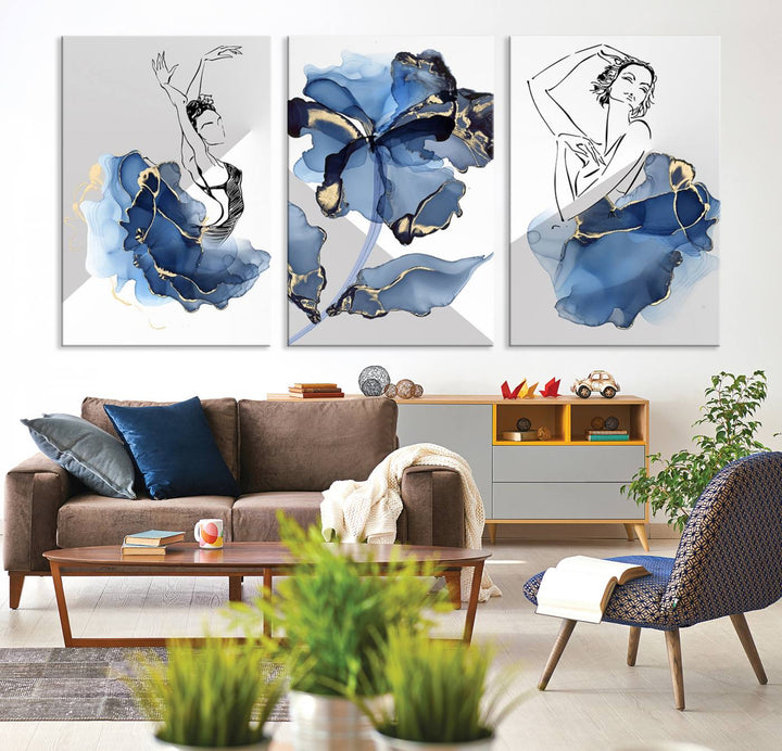 Watercolor Abstract Painting Artwork Walls Canvas Wall Art Print Blue Dancer