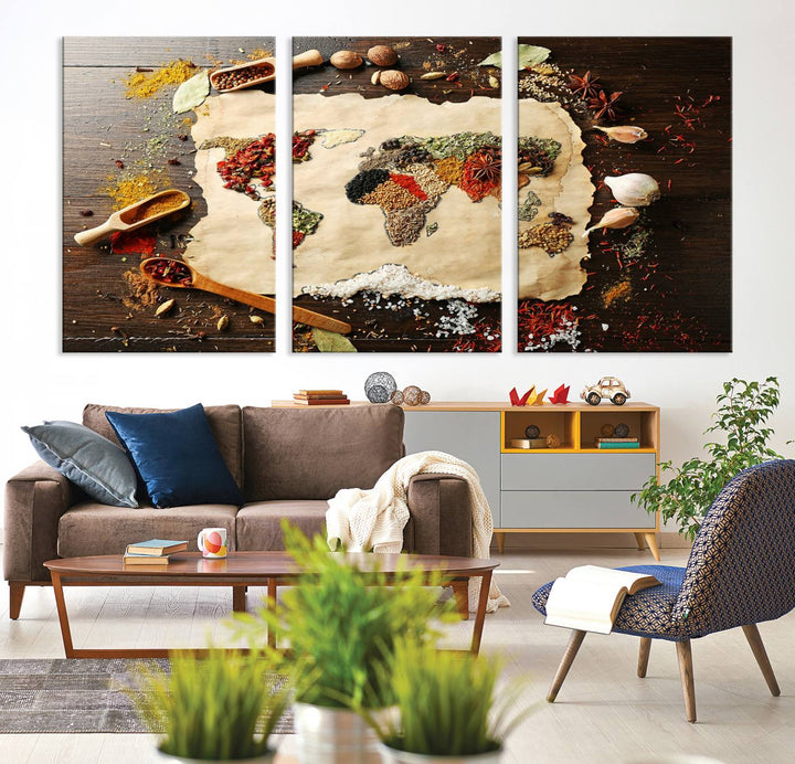 Spice World Map Artwork Canvas Wall Art Print World Map of Spices