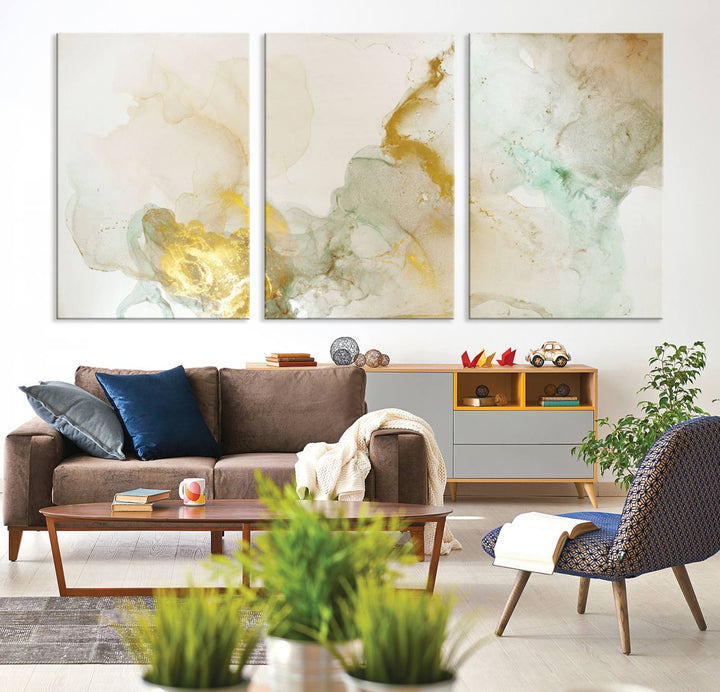 Yellow Marble Fluid Effect Wall Art Abstract Canvas Wall Art Print