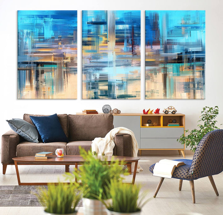 Contemporary Work of Art Blue Abstract Canvas Painting Wall Art Canvas Print