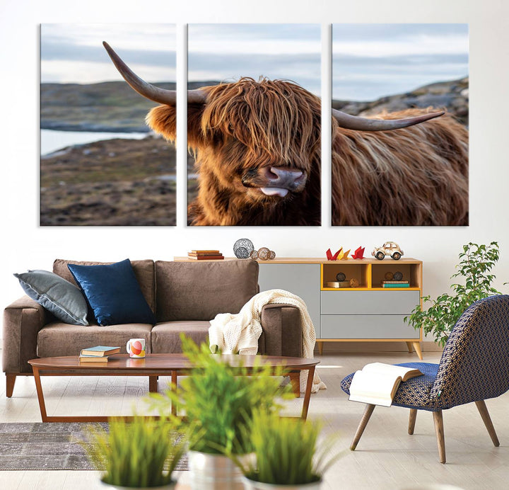 Cuddly Highland Cow Canvas Photo Wall Art Print Highlands Art Cute Animal Wall Art