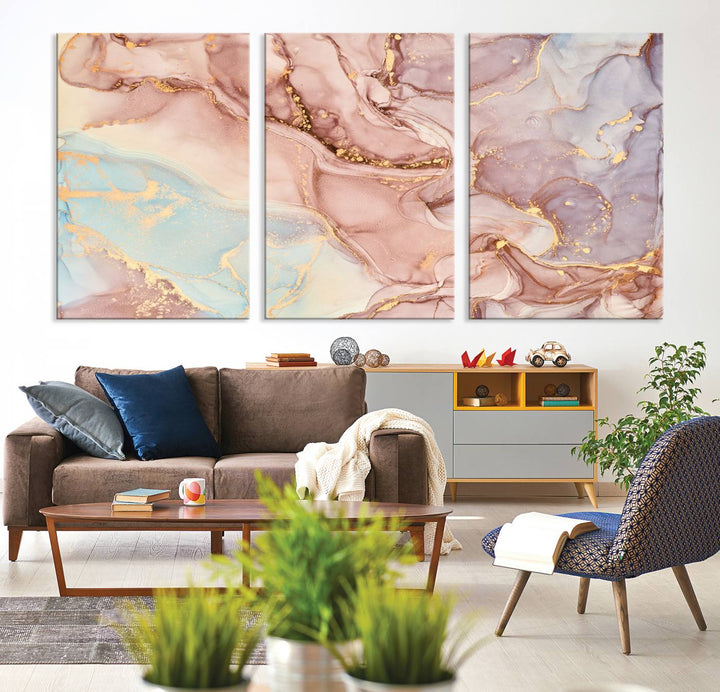 Rose Gold Marble Fluid Effect Wall Art Abstract Canvas Wall Art Print