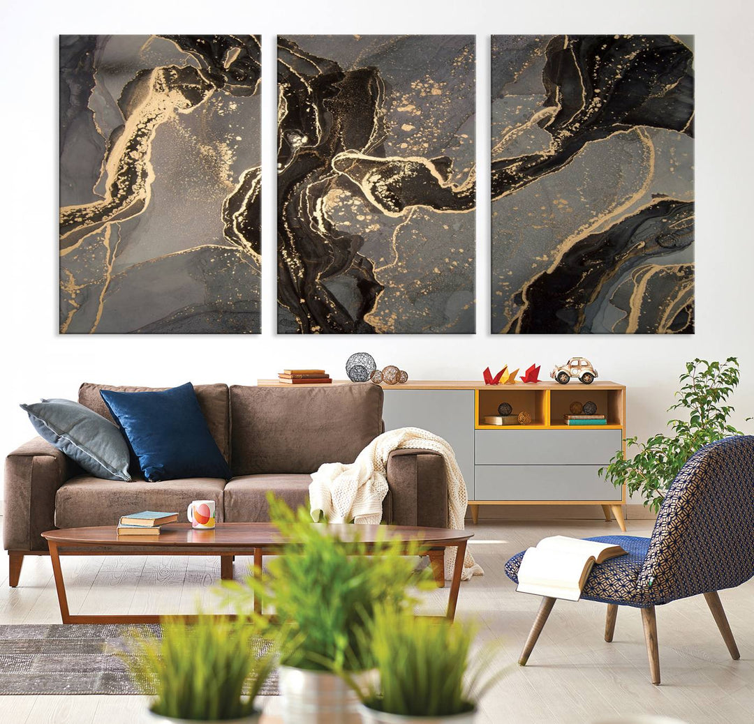 Gray Marble Fluid Effect Wall Art Abstract Canvas Wall Art Print