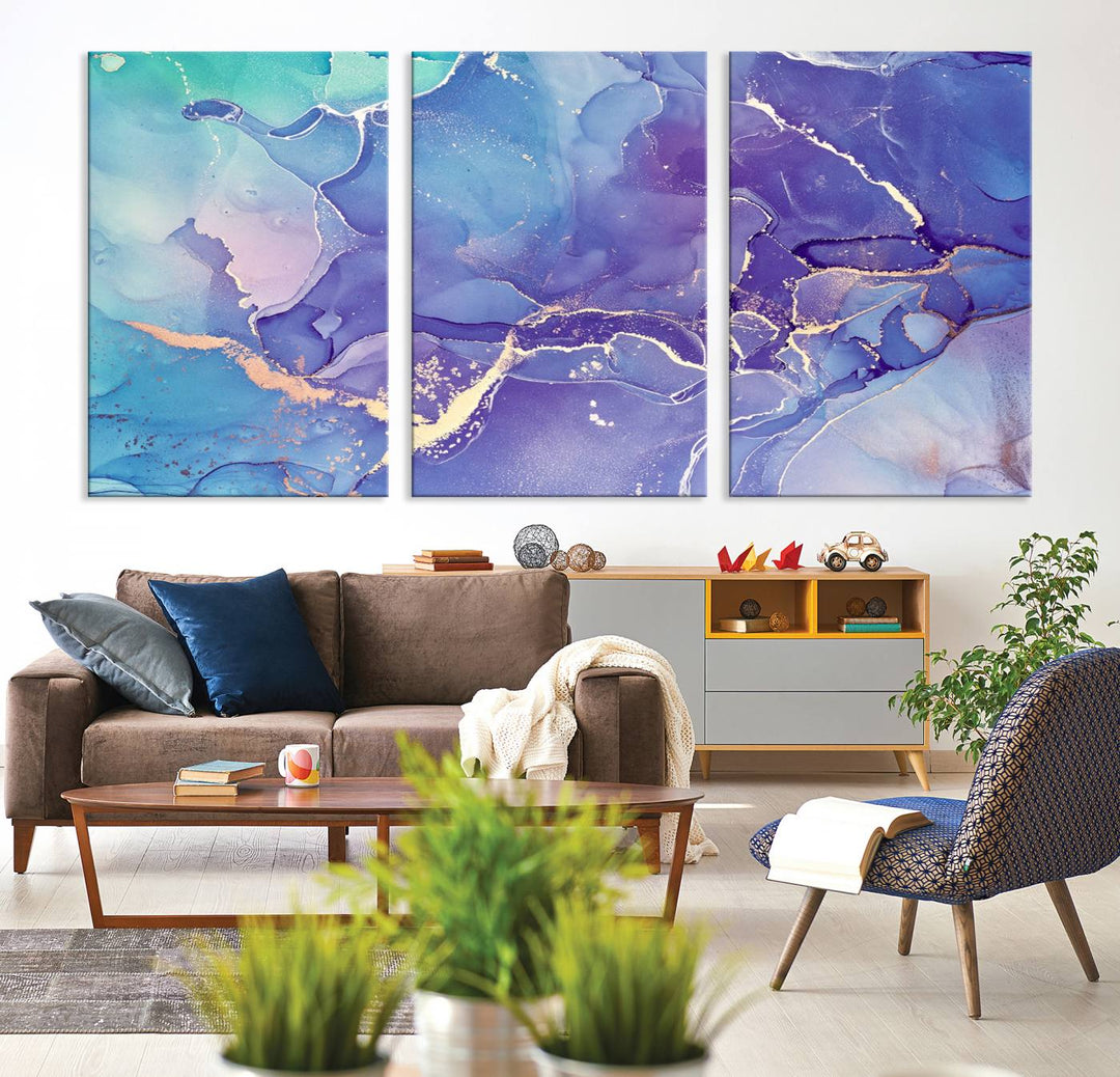 Blue and Purple Marble Fluid Effect Wall Art Abstract Canvas Wall Art Print