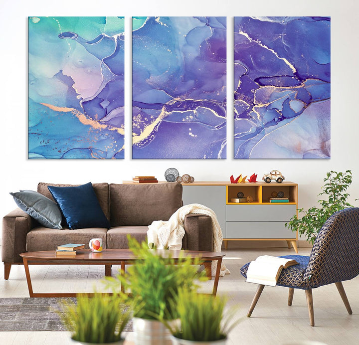 Blue and Purple Marble Fluid Effect Wall Art Abstract Canvas Wall Art Print