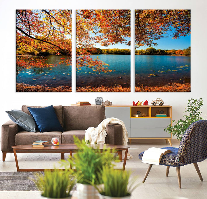 Autumn Tree Fall Lake Wall Art Canvas Print