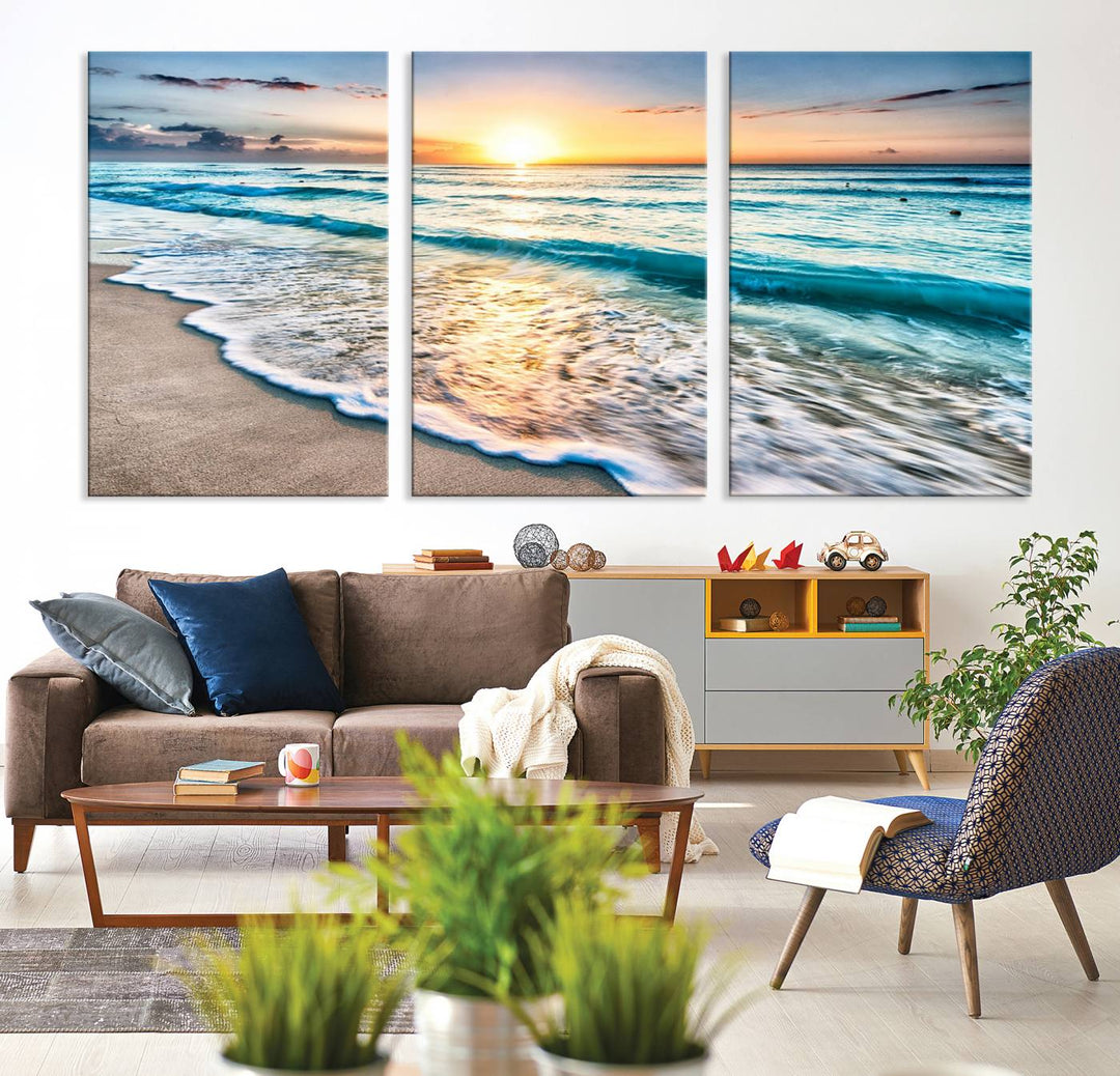 Ocean Beach Canvas Wall Art Beach Canvas, Coastal Sunset Tropical Island Beach Sunset Artwork Print for Living Room Home Office Decor, Beach Wall Art, Sea Wall Art