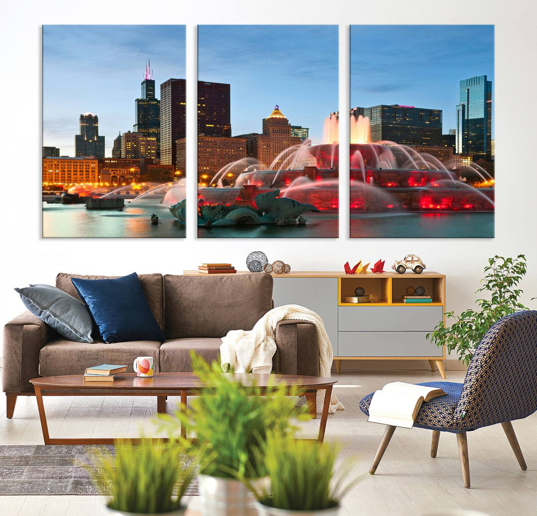 Chicago City Lights Night Skyline Cityscape View Wall Art Impression sur toile