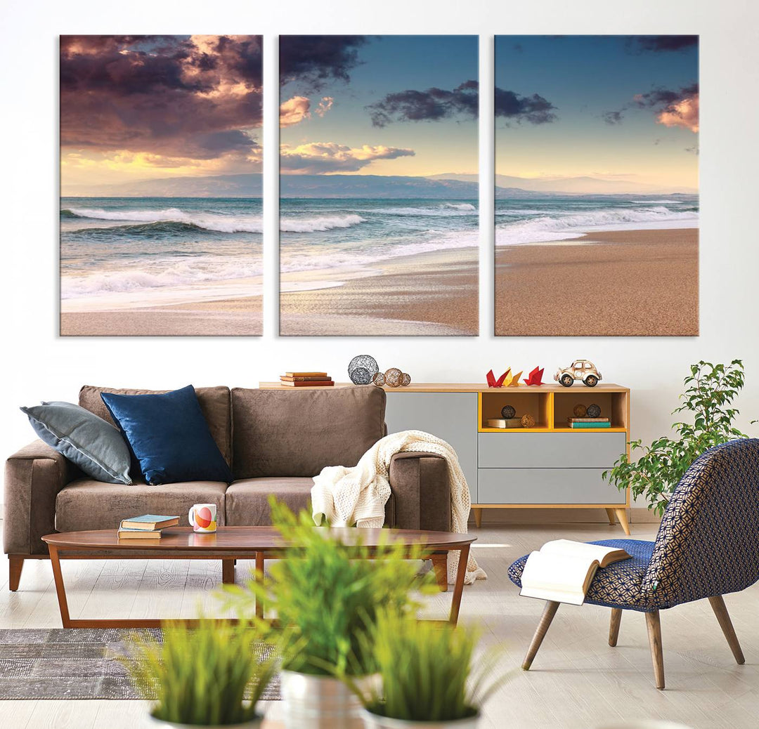 Cloudy Weather Beach Sunset Sunrise Wall Art Canvas Print