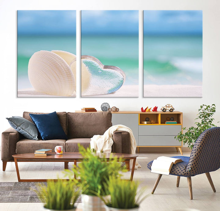 Impression sur toile d'art mural de coquillage d'amour de plage